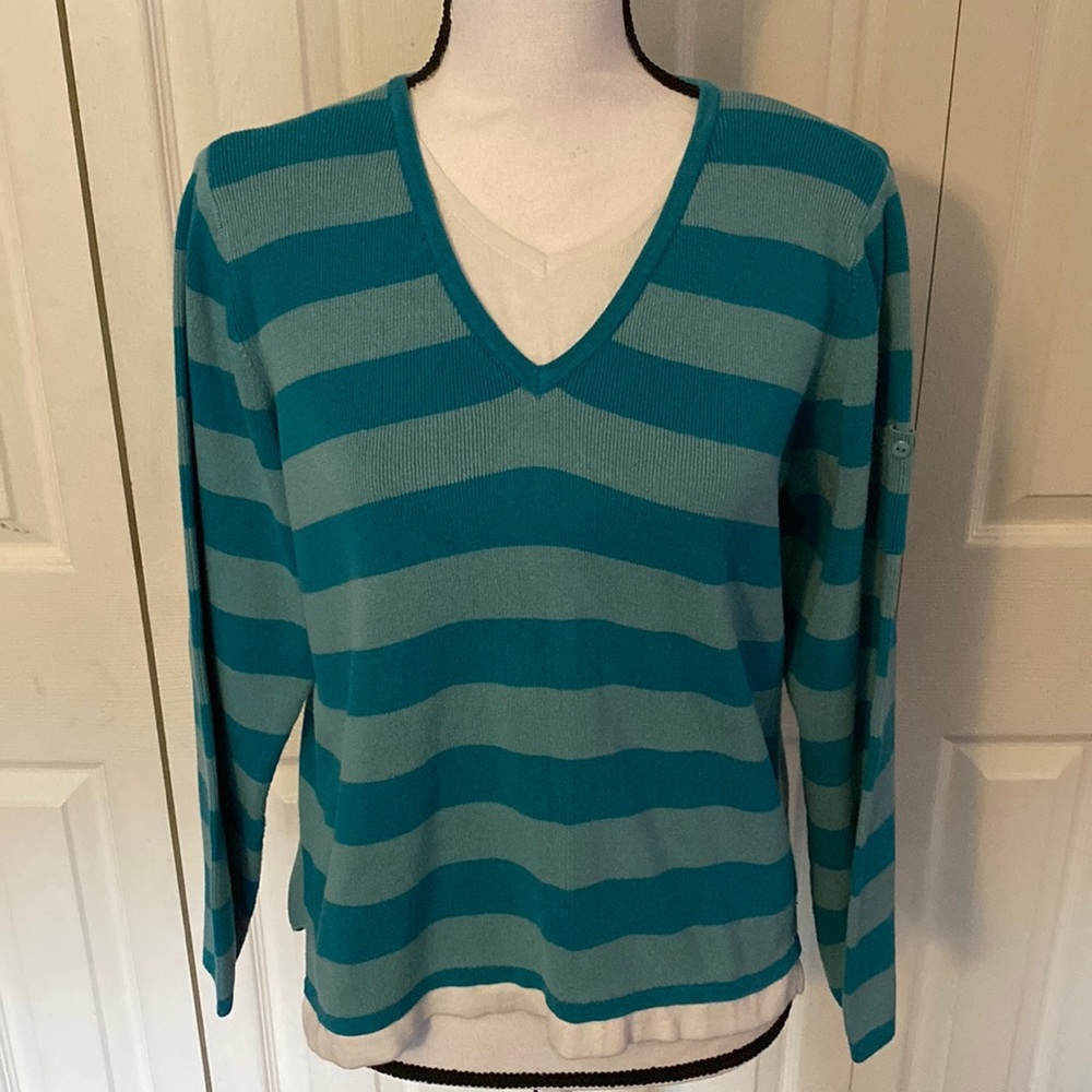 STO Women’s Size Medium Blue Striped Sweater